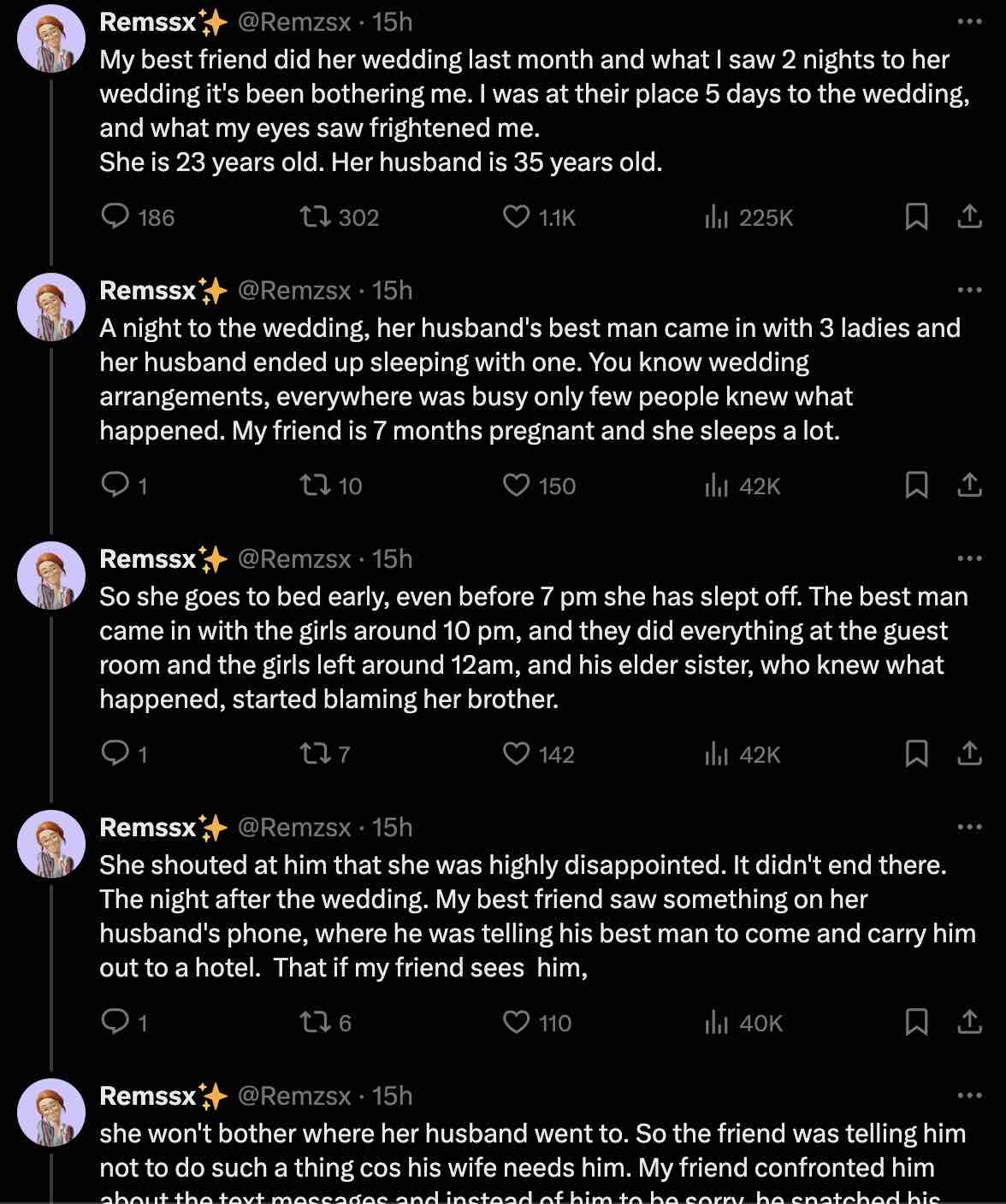 Bride's friend sad as she witnesses groom cheating a day to wedding